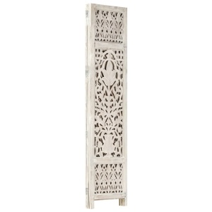 Paravan cameră sculptat manual 3 panouri alb 120x165 cm mango - Img 2