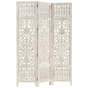 Paravan cameră sculptat manual 3 panouri alb 120x165 cm mango - Img 6