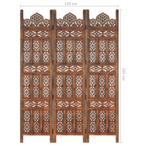 Paravan cameră sculptat manual 3 panouri maro 120x165 cm mango - Img 9