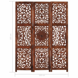 Paravan cameră sculptat manual 3 panouri maro 120x165 cm mango - Img 9