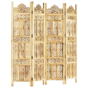 Paravan cameră sculptat manual 4 panouri 160x165 cm mango - Img 7