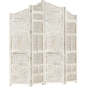 Paravan cameră sculptat manual, 4 panouri, alb 160x165 cm mango - Img 10