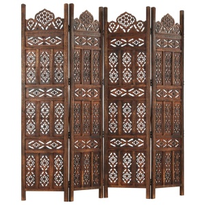 Paravan cameră sculptat manual 4 panouri maro 160x165 cm mango - Img 8