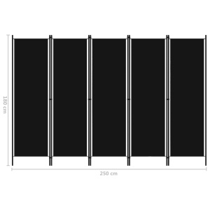 Paravan de cameră cu 5 panouri, negru, 250 x 180 cm - Img 5