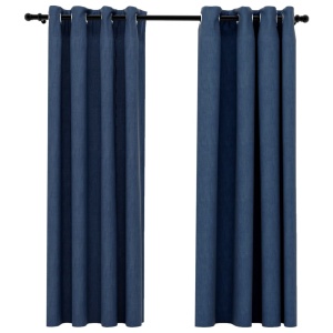 Perdele opace aspect pânză cu ocheți 2 buc. 140x175 cm albastru - Img 2