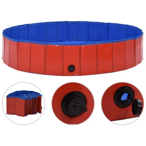 Piscină pentru câini pliabilă, roșu, 160 x 30 cm, PVC - Img 2