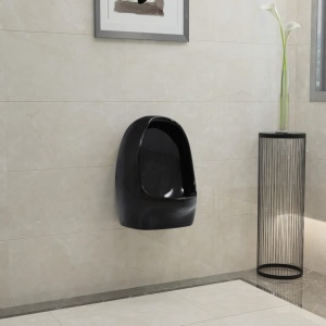 Pisoar de perete cu supapă pentru spălare, negru, ceramică - Img 3