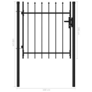 Poartă de gard cu o ușă, vârf ascuțit, negru, 1 x 1 m, oțel - Img 5