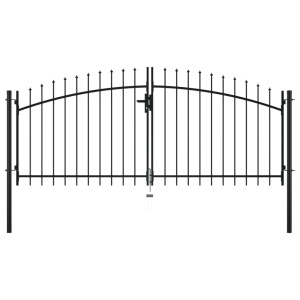 Poartă de gard cu uși duble, cu vârfuri de suliță, 300 x 150 cm