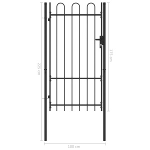 Poartă de gard, o ușă, cu vârf arcuit, negru, 1 x 1,75 m, oțel - Img 5