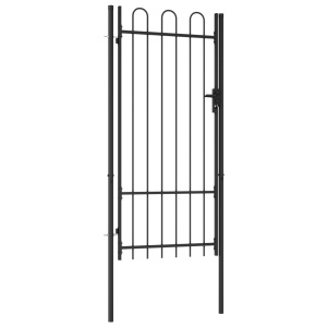Poartă de gard, o ușă, cu vârf arcuit, negru, 1 x 2 m, oțel - Img 2