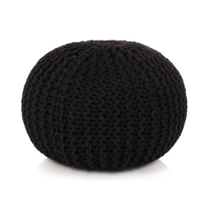 Puf tricotat manual, bumbac, 50 x 35 cm, negru