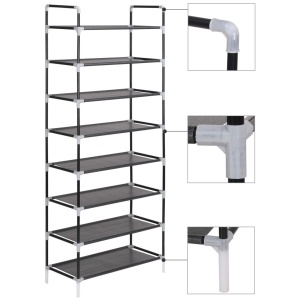 Raft incălțăminte 8 rafturi, Metal și textil nețesut, Negru - Img 4