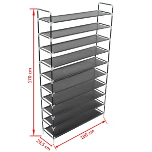 Raft pantofi 10 etajere, Metal și material textil nețesut Negru - Img 5