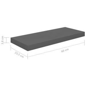 Rafturi de perete, 2 buc., gri extralucios, 60x23,5x3,8 cm, MDF - Img 9