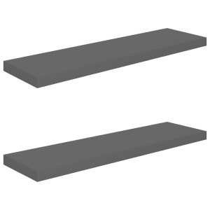 Rafturi de perete, 2 buc., gri extralucios, 90x23,5x3,8 cm, MDF - Img 2