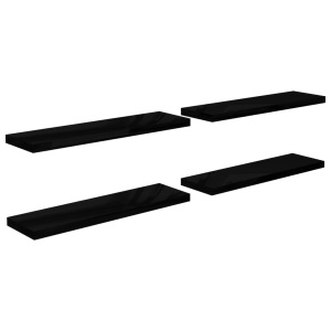 Rafturi de perete 4 buc. negru extralucios, 90x23,5x3,8 cm, MDF - Img 2