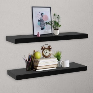 Rafturi de perete suspendate, 2 buc., negru, 100x20x3,8 cm