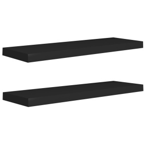 Rafturi de perete suspendate 2 buc., negru, 80x23,5x3,8 cm, MDF - Img 2