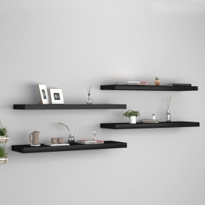 Rafturi de perete suspendate 4 buc., negru, 90x23,5x3,8 cm, MDF