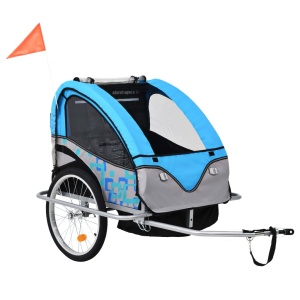 Remorcă bicicletă &amp; cărucior copii 2-in-1, albastru și gri