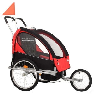 Remorcă bicicletă &amp; cărucior copii 2-in-1, negru și roșu - Img 3