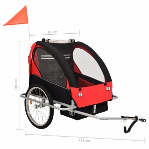 Remorcă bicicletă &amp; cărucior copii 2-in-1, negru și roșu - Img 6