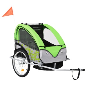 Remorcă de bicicletă &amp; Cărucior copii 2-in-1, verde și gri - Img 2