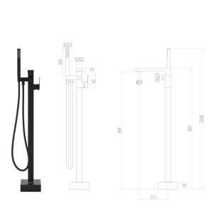 Robinet de cadă independent, negru, 90 cm, oțel inoxidabil - Img 6