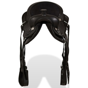 Șa Western, căpăstru &amp; pieptar, piele naturală, 12", negru - Img 5