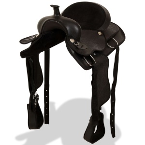Șa Western, căpăstru &amp; pieptar, piele naturală, 15", negru
