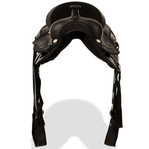 Șa Western, căpăstru &amp; pieptar, piele naturală, 15", negru - Img 6