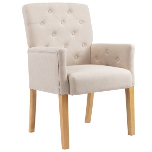 Scaun de bucătărie cu brațe, bej, material textil - Img 2