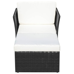 Scaun de grădină cu taburet, negru, poliratan - Img 4