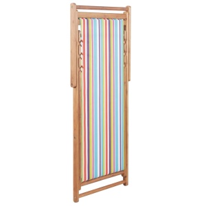 Scaun de plajă pliabil, multicolor, textil și cadru din lemn - Img 4