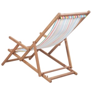 Scaun de plajă pliabil, multicolor, textil și cadru din lemn - Img 3