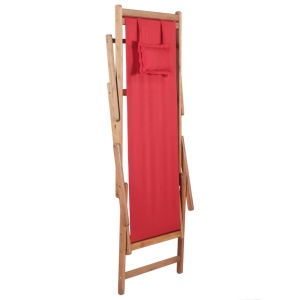 Scaun de plajă pliabil, roșu, textil și cadru din lemn - Img 6