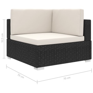 Scaun modular de colț, 1 buc., negru, poliratan, cu perne - Img 8