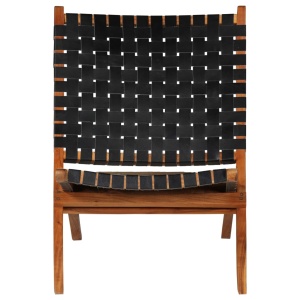 Scaun pliant impletit, negru, piele naturală - Img 2