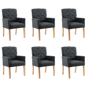 Scaune de bucătărie cu brațe, 6 buc., gri, material textil