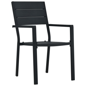 Scaune de grădină, 2 buc., negru, HDPE, aspect lemn - Img 2