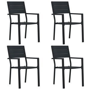 Scaune de grădină, 4 buc., negru, HDPE, aspect lemn