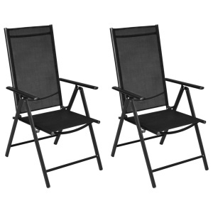 Scaune pliante de grădină, 2 buc., negru, aluminiu &amp; textilenă