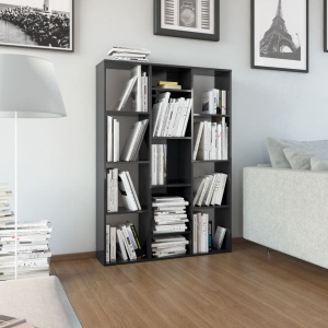 Separator cameră/Bibliotecă, negru lucios, 100x24x140 cm, PAL