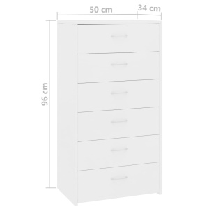 Servantă cu 6 sertare, alb, 50 x 34 x 96 cm, PAL - Img 5