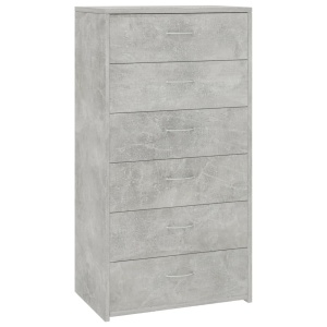 Servantă cu 6 sertare, gri beton, 50 x 34 x 96 cm, PAL - Img 2