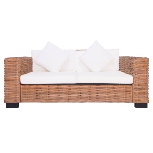 Set canapea cu perne, 2 piese, ratan natural - Img 12