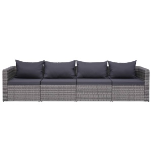 Set canapea de grădină cu perne, 4 piese, gri, poliratan - Img 2