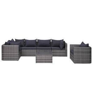 Set canapea de grădină cu perne, 7 piese, gri, poliratan - Img 3