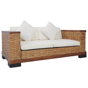 Set canapele cu perne, 2 piese, maro, ratan natural - Img 3